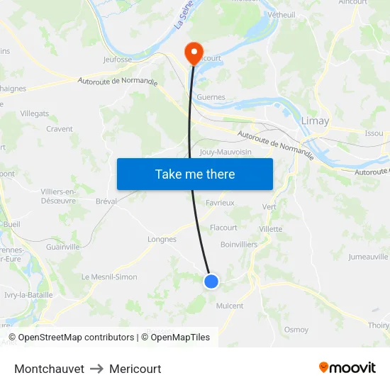 Montchauvet to Mericourt map