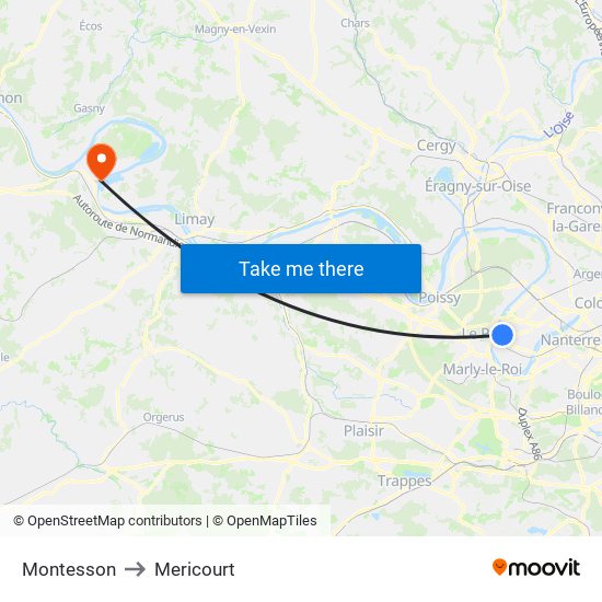 Montesson to Mericourt map
