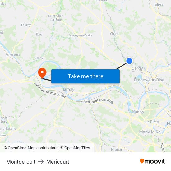 Montgeroult to Mericourt map