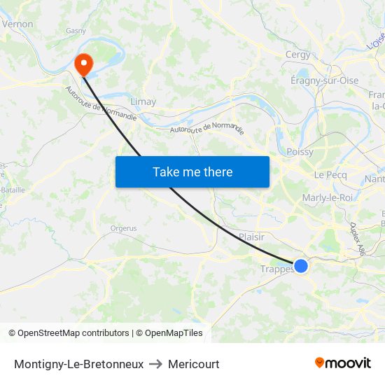 Montigny-Le-Bretonneux to Mericourt map