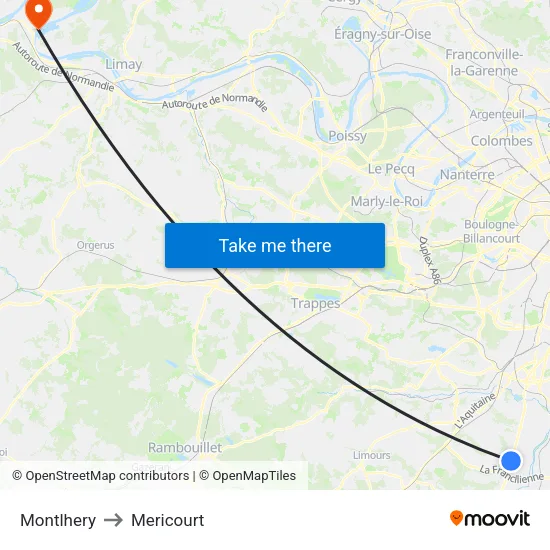 Montlhery to Mericourt map