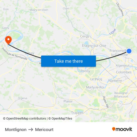 Montlignon to Mericourt map