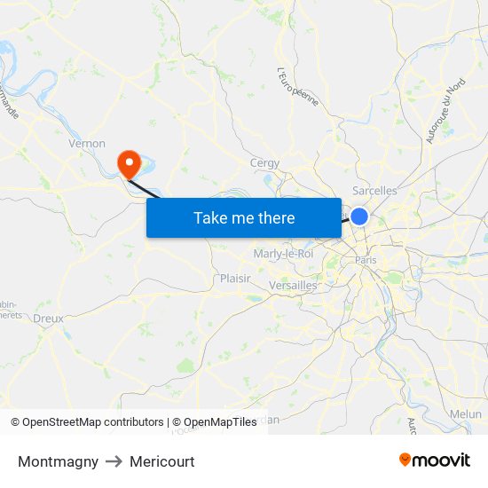 Montmagny to Mericourt map