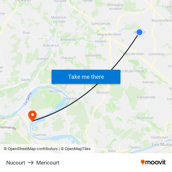 Nucourt to Mericourt map
