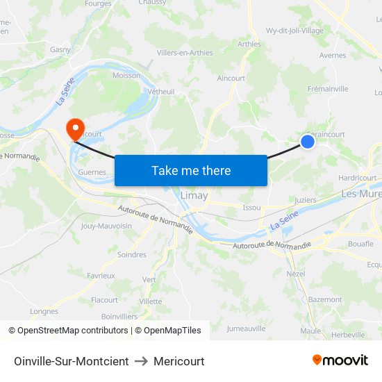 Oinville-Sur-Montcient to Mericourt map