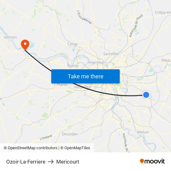 Ozoir-La-Ferriere to Mericourt map