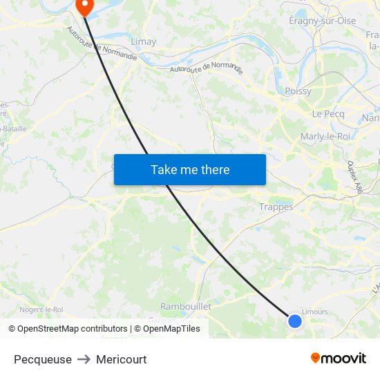 Pecqueuse to Mericourt map