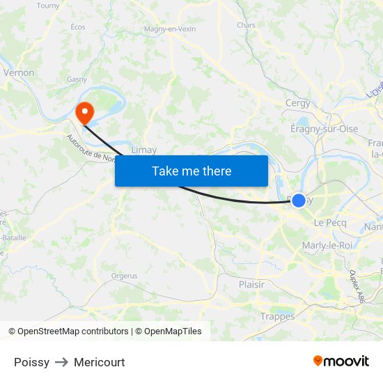 Poissy to Mericourt map