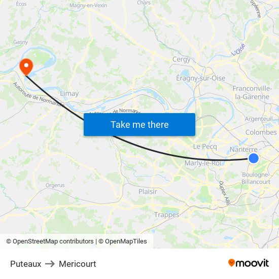 Puteaux to Mericourt map