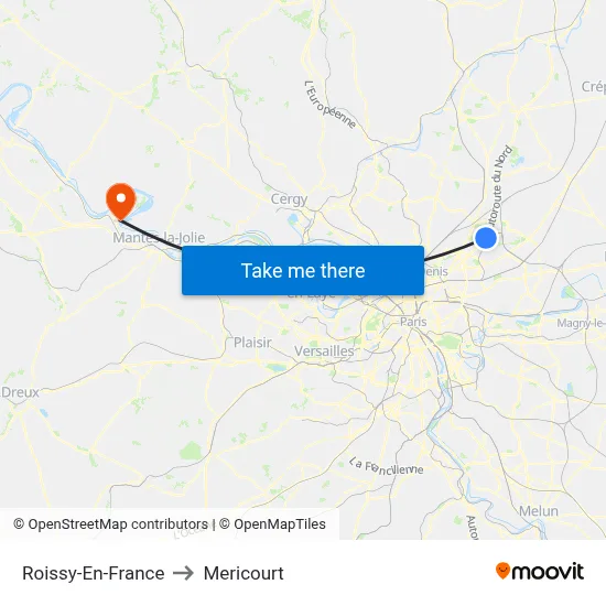Roissy-En-France to Mericourt map