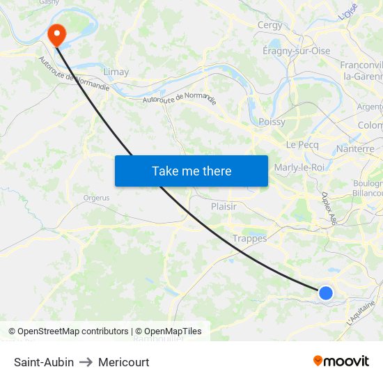 Saint-Aubin to Mericourt map