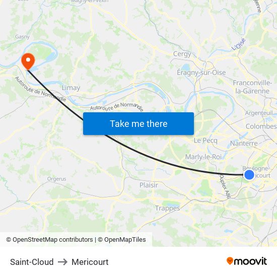 Saint-Cloud to Mericourt map
