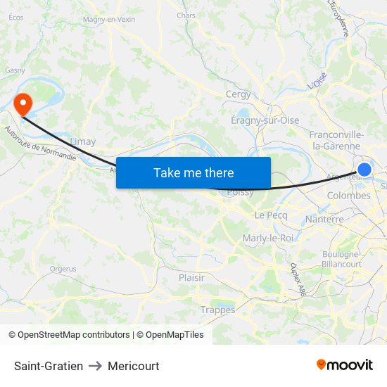 Saint-Gratien to Mericourt map
