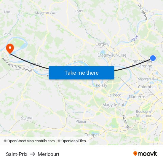 Saint-Prix to Mericourt map