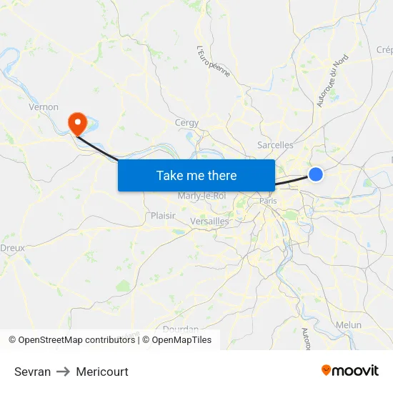 Sevran to Mericourt map