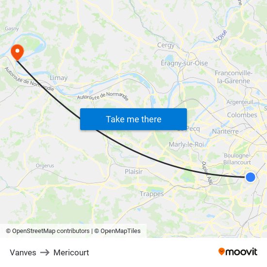 Vanves to Mericourt map