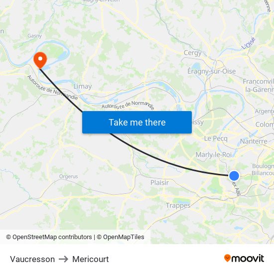 Vaucresson to Mericourt map