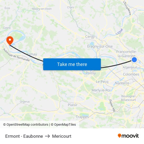 Ermont - Eaubonne to Mericourt map
