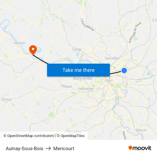 Aulnay-Sous-Bois to Mericourt map