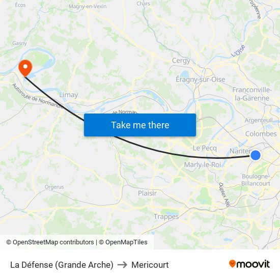 La Défense (Grande Arche) to Mericourt map