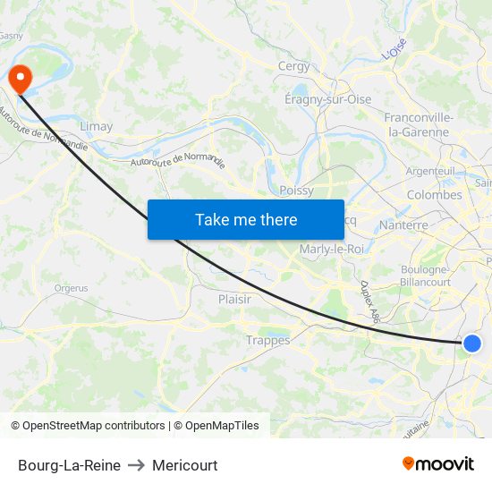 Bourg-La-Reine to Mericourt map