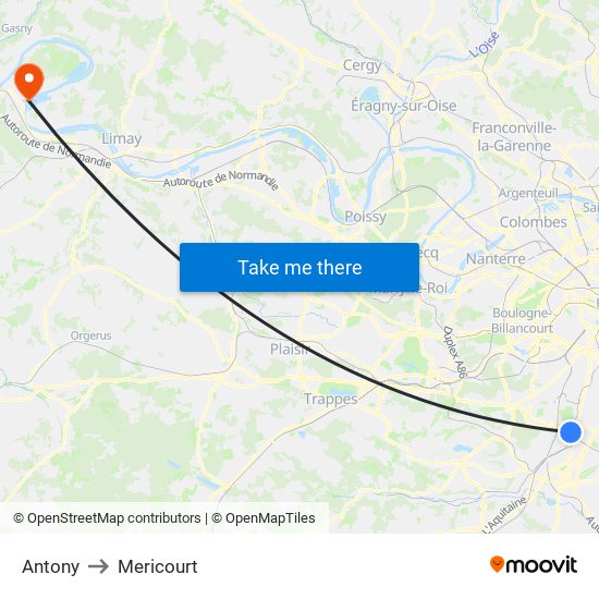 Antony to Mericourt map