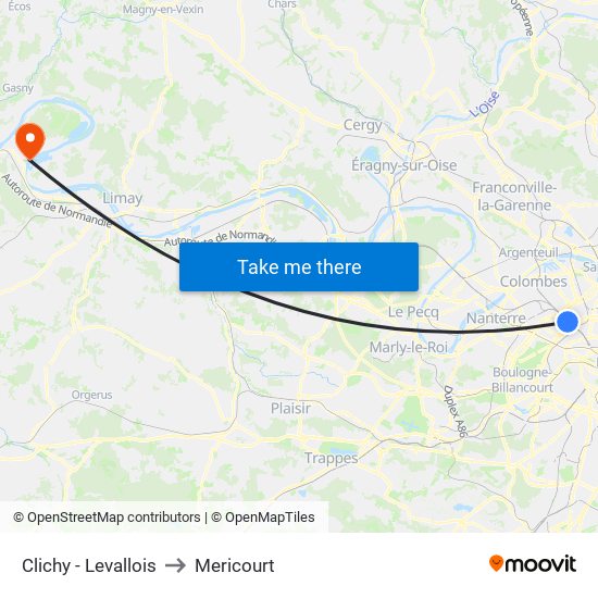 Clichy - Levallois to Mericourt map