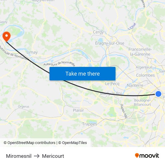 Miromesnil to Mericourt map