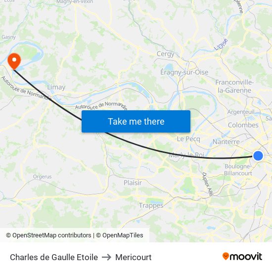 Charles de Gaulle Etoile to Mericourt map