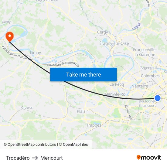 Trocadéro to Mericourt map