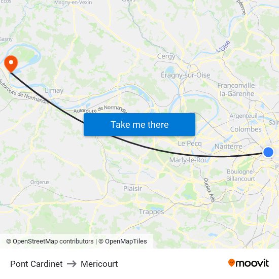 Pont Cardinet to Mericourt map