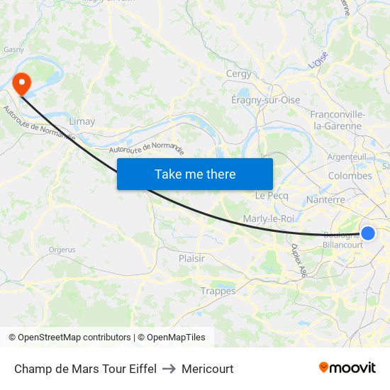 Champ de Mars Tour Eiffel to Mericourt map