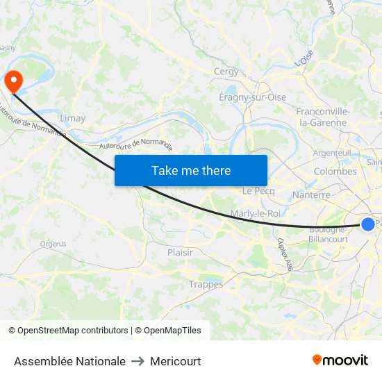 Assemblée Nationale to Mericourt map
