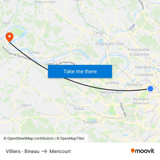 Villiers - Bineau to Mericourt map