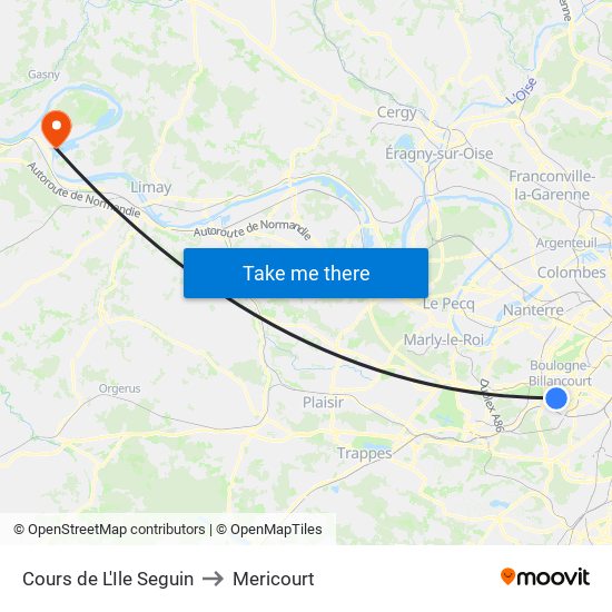 Cours de L'Ile Seguin to Mericourt map