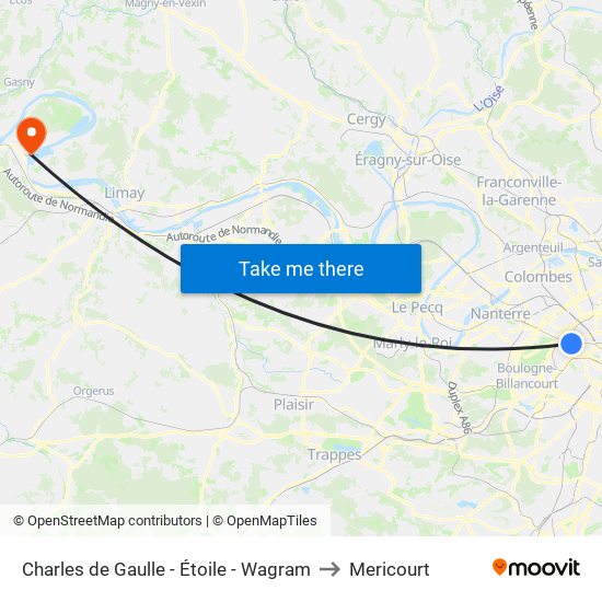 Charles de Gaulle - Étoile - Wagram to Mericourt map