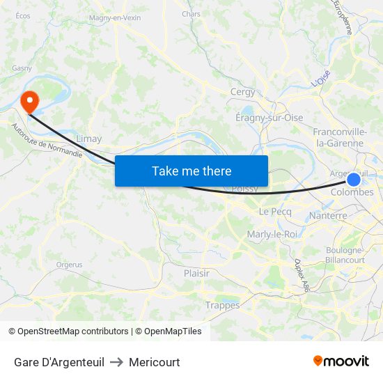Gare D'Argenteuil to Mericourt map