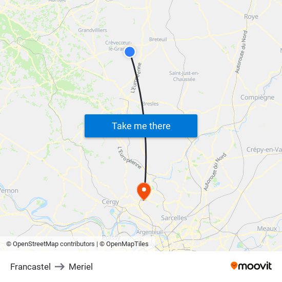 Francastel to Meriel map