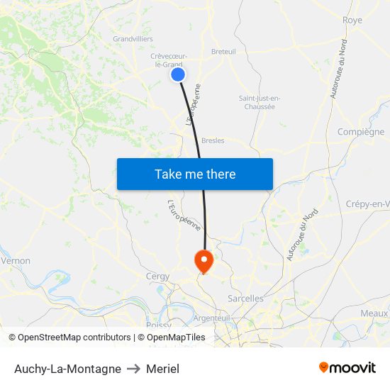 Auchy-La-Montagne to Meriel map