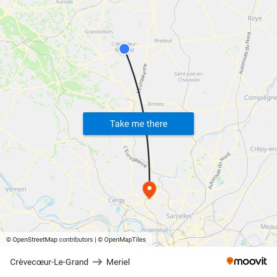 Crèvecœur-Le-Grand to Meriel map