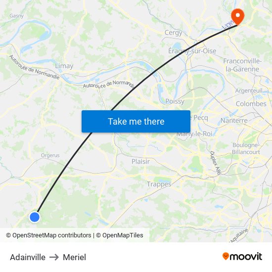 Adainville to Meriel map