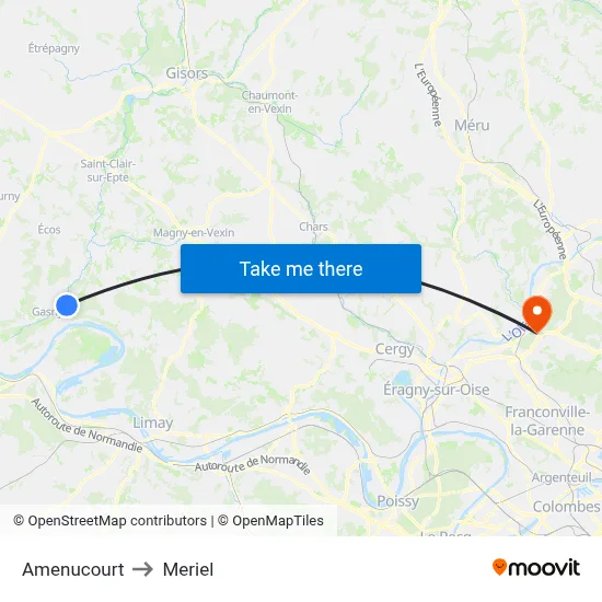 Amenucourt to Meriel map