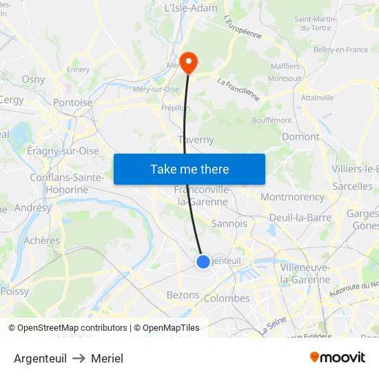 Argenteuil to Meriel map