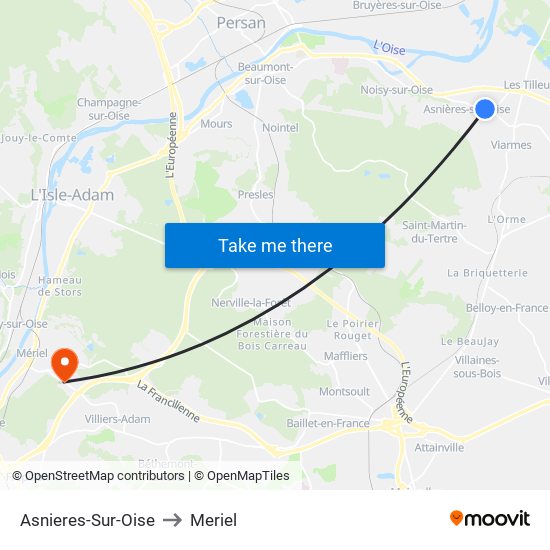 Asnieres-Sur-Oise to Meriel map