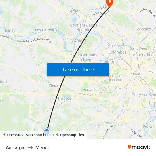 Auffargis to Meriel map