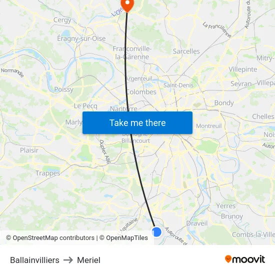 Ballainvilliers to Meriel map