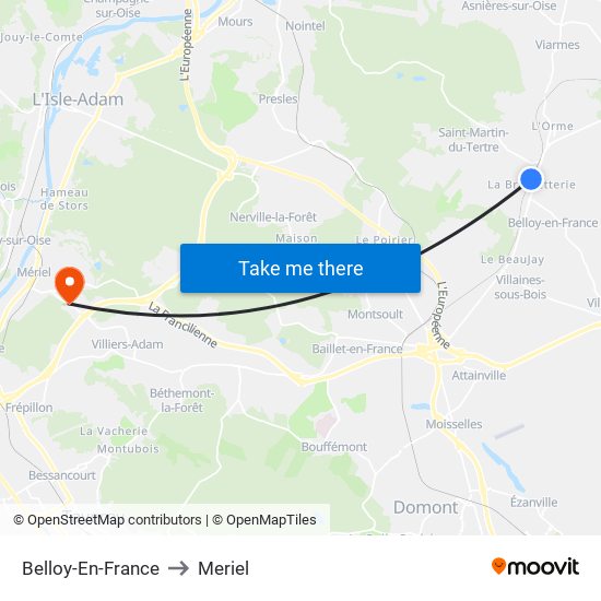 Belloy-En-France to Meriel map