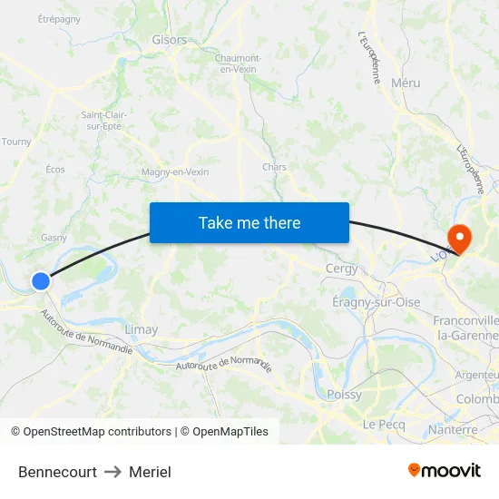 Bennecourt to Meriel map