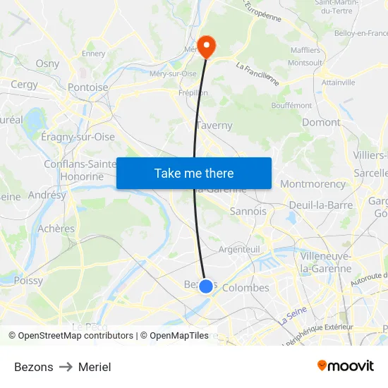 Bezons to Meriel map