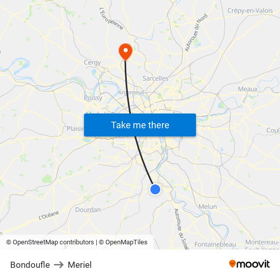 Bondoufle to Meriel map